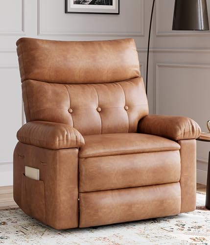Image of GarveeHome Recliner Chair - PU Leather Manual Recliner for Adults, Lazy Chair with 1.5X Sponge Comfort Arm and Back for Living Room, Bedroom