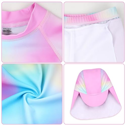 WYTbaby Badeanzug Mädchen 3 Stück Uv Schutzkleidung Kinder Lange ÄRmel Bademode Set Rash Guard mit Rüschenbesatz Badehose für Mädchen 8-9 Jahre
