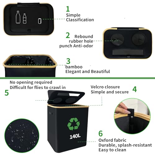 lompyeu 140L Pfandflaschen Sammelbehälter 2 Fächer, Pfandflaschen Behälter [inkl. 4 XXL Tragetasche], Leergut & Altglas Aufbewahrung mit Loch, Flaschensammler leergut für Küche & Abstellraum