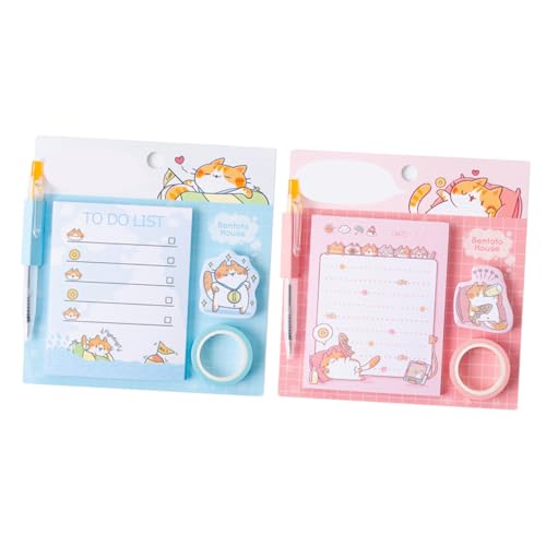 Gogogmee 2セット 手帳装飾便箋 小型セルフスティックメモパッド 家学校オフィス用 タブ付 速記便利リスト管理用