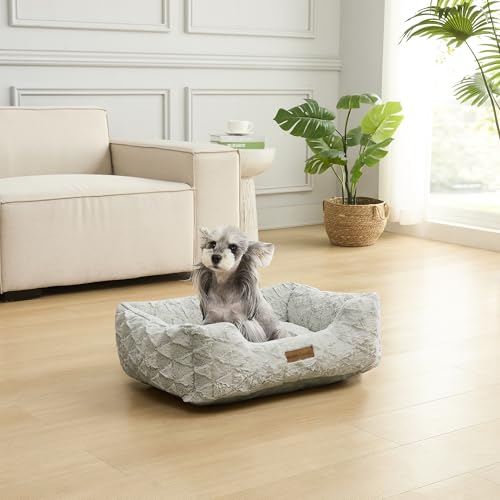 Image of Modern Threads Ultra Soft Plush Pet Bed for Medium Dogs with Elegant Texture and Stylish Design, Removable Washable Cover, Grey, (28 inch L x 21 inch W x 9 inch Th)