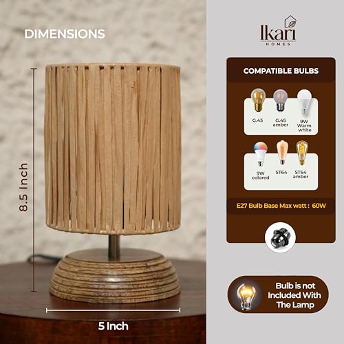 Image of Ikari Homes Boho Rustic Ray Table Lamp I Night Lamp for Bedroom Bedside & Center Table Lamp I Warm Ambient Cozy Lamp I Rattan Lamp I Size 21.5 x 12.7 cm - (Bulb Not Included)