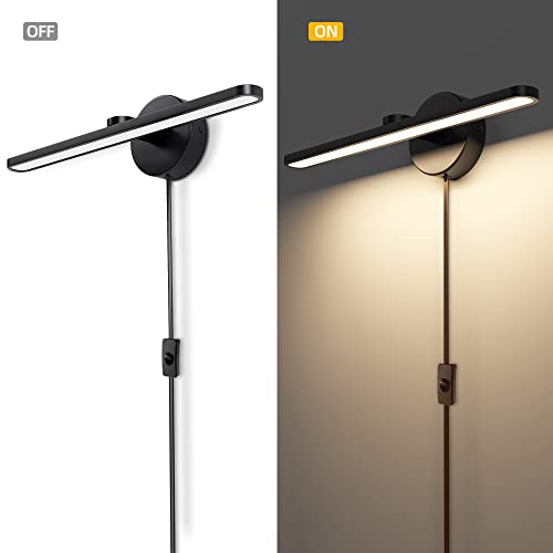 Mantolite Led Vanity Lighting Fixtures, 16 Inch Wall Mounted Plug In Light Fixtures, Bathroom Over Mirror Lamp Modern Home Bedside Wall Picture Lamps Sconces,12W 3000K Black Make-Up Mirror Front Lamp #TOP1
