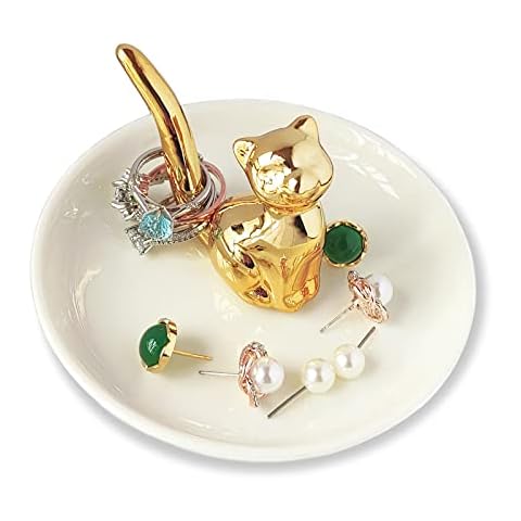 Bealuffe Ring Holder Ceramic Ring Dish for Jewelry Wedding Engagement Cute Ceramic Ring Tray Holder (Cat Style) Cover