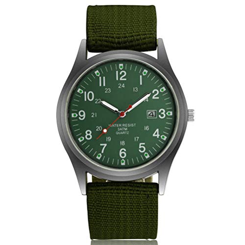 Macabolo Reloj de pulsera para hombre con luces luminosas en la oscuridad, lujoso, militar, casual, calendario, deportivo, reloj de cuarzo, verde, Correa Cover