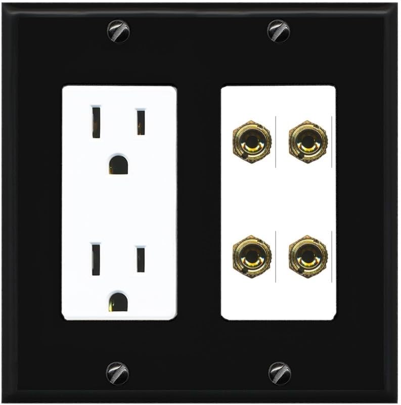 RiteAV 4 Banana 2 Speaker Surround Female Coupler Binding Post Wall Plate - Outlet [Stainless/Gray]