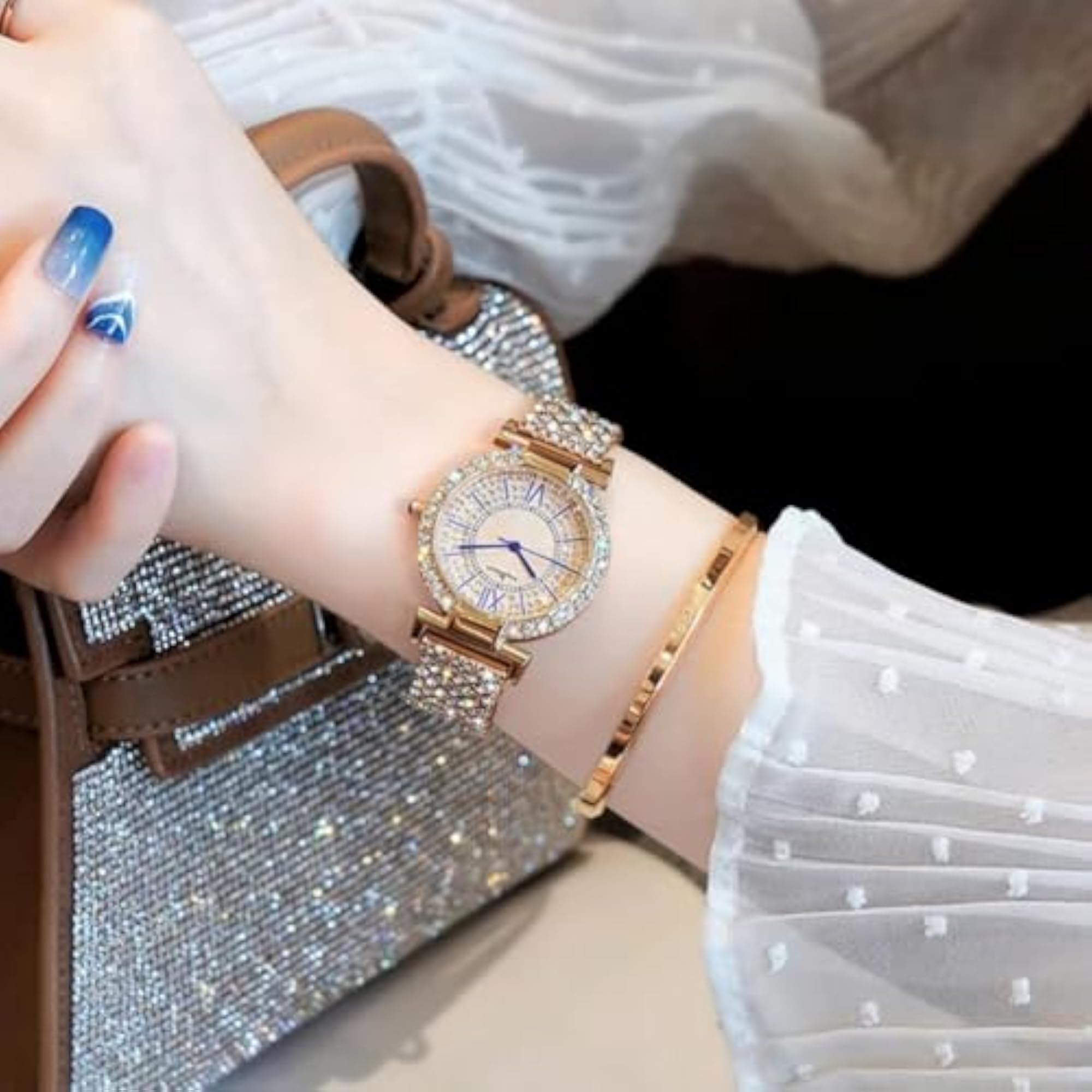 Premium Rose Golden Diamond Studded Chain Watch