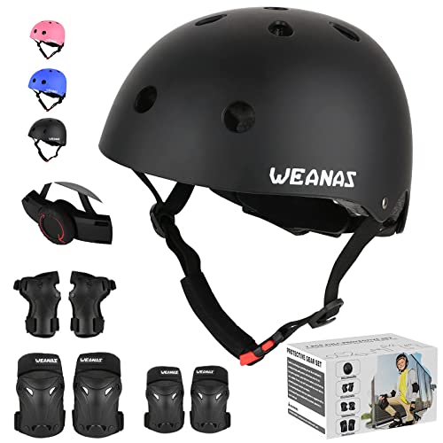 Weanas Helmets for 3-14 Years Kids Youth Adjustable Sports Protective Gear Set, Cycling Skating Safety Pad Safeguard (Helmet Knee Elbow Wrist Pads) (Black Helmet Set, L (14years-Adult)) Weanas Helmets for 3-14 Years Kids Youth Adjustable Sports Protective Gear Set, Cycling Skating Safety Pad Safeguard (Helmet Knee Elbow Wrist Pads) (Black Helmet Set, L (14years-Adult))