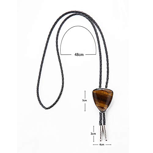 Tochispa Brown Bolo Tie,Handmade Western Cowboy Tiangle Tiger Eye Stone Leather Silver Alloy Tips Necktie (Tiger Eye Stone Triangle Bolo Tie) #TOP5