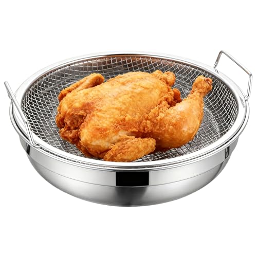 Frying Rack para escurrir el exceso de aceite – Cesta drenante de grasa | con mango resistente al calor y bandeja de acero, para cocina, barbacoas fritas, verduras, dulces y freidora de aire