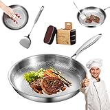mivolu Plateful Titanium Pan, Pletefull Pure Titanium Pro Hammered Frying Pan with Lid, Multifunctional Non-stick Without Coating Cookware, Scratch-Resistant Durable Flat Pan Dishwasher-Friendly