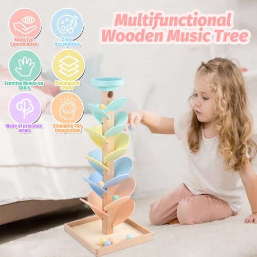 Wooden Marble Run Ball Drop Montessori Toys for Toddlers 4-8 Boys Girls Kids Wood Music Tree Marble Ball Run Game 3-5 8-12 Years Old Learning Color Sorting Sensory Toys Birthday Gift (Height: 20.5") — view 5