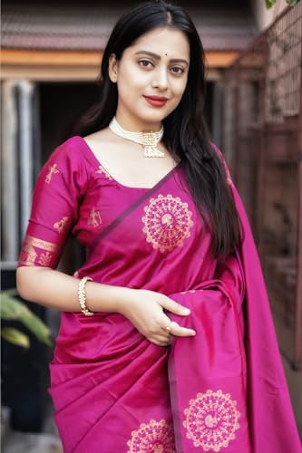Image of SGF11 Women's Kanjivaram Soft Silk Saree With Unstitched Blouse Piece