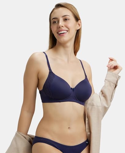 Image of Jockey 1816 Women Wirefree Padded Soft Touch Microfiber Elastane Stretch Full Coverage T-Shirt Bra with Lace Styling