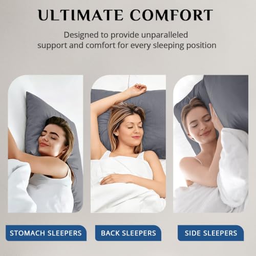 Image of JOLLYVOGUE Grey Pillows King Size Set of 2, Washable Supportive Firm Bed Pillows with Oeko-Tex Certified Soft Down Alternative Fill, Fluffy Luxury Hotel Quality for Side, Back, and Stomach Sleepers