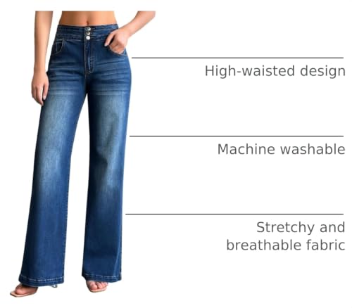 Image of roswear Women's Wide Leg Jeans Casual High Waisted Stretch Baggy Loose Denim Pants