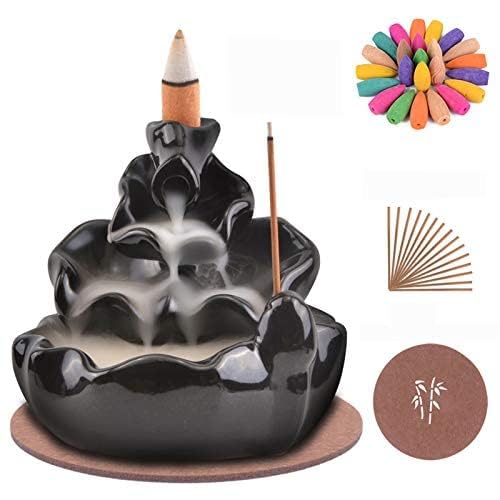 Artfully Crafts PolyResin Buddha Smoke Fountain Backflow Statue with 20 in-Sence Cones (3 Flower)