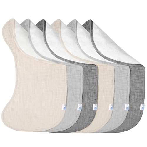 Image of lulumoon Muslin Burp Cloths for Babies: 100% Soft Cotton Large Burping Cloths - Neutral Baby Burp Rags for Boy and Girl - Absorbent Burp Cloth for Spit-Ups 6 Pack