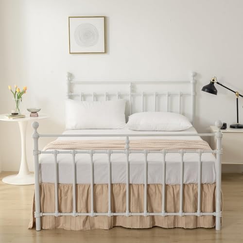 Bed Skirt Queen Size, Ruffled Bed Skirt with Split Corners, Queen Bed Skirts 16 Inch Drop with Platform, Striped Boho Tufted Queen Size Bed Skirting, Striped, Light Camel, 16'' Queen