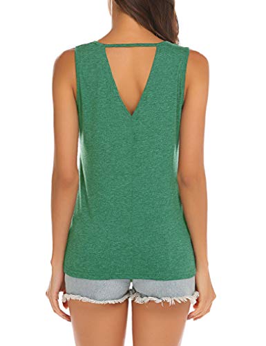 Poetsky Womens Backless Tank Tops Sleeveless Keyhole Blouse Sexy Summer Tshirt (L, Grass Green)