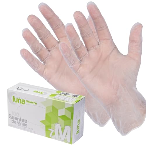 100 Guantes desechables de vinilo transparentes sin polvo - Guantes desechables sin látex no estériles - Guantes higiene y protección 4,5G (M)