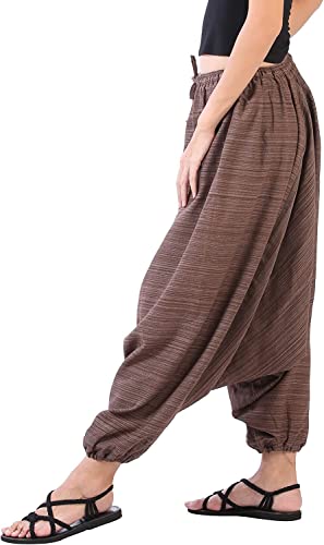 Image of Whitewhale Mens Women Cotton Stripe Aladdin Loose Baggy Boho Hippie Harem Pants