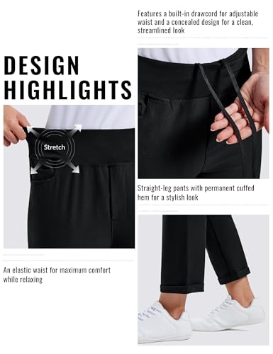 MoFiz Golf Hose Damen Stretch Yogahosen Leicht Weich Bürohosen Schnell Trocknende Wasserdicht Sporthose mit Taschen Schwarz EU S