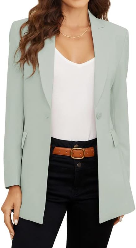 PLOYDIEN Classic Long Blazer Jackets for Women, Elegant Long Sleeve Blazers for Women, Perfect for Business & Casual Wear (Green, S)