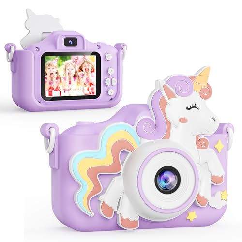 KOKODI Kids Camera Toy Digital Camera for Kids, Birthday Gifts for Girls Age 3-12, 1080P HD Video Camera for Toddler, Unicorn Children Toys for 3 4 5 6 7 8 9 Year Old Girls with 32GB SD Card (Purple)