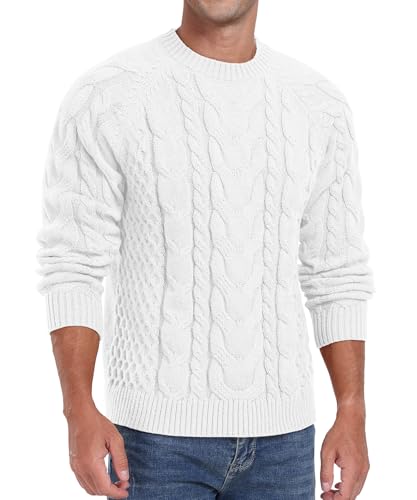 Askdeer Men's Pullover Sweater Cable Knit Crewneck Sweater Long Sleeve Classic Casual Sweater Tops2