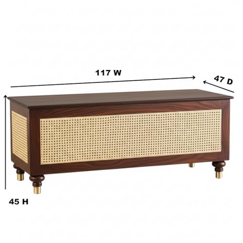 Image of MISAN Storage Boston Rattan Storage Trunk Box - Stylish & Practical Brown Wooden Chest for Home Organization | Versatile Storage Solution with Elegant Woven Design (Walnut)