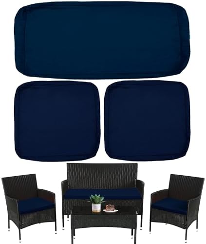 Sqodok 3 Pack Outdoor Cushion Covers Replacement, Waterproof Patio Seat Cushion Cover Fit for 4-Seater Wicker Rattan Conversation Set Loveseat Chair Couch Furniture, Cover Only, 38x19x2,19x19x2, Blue