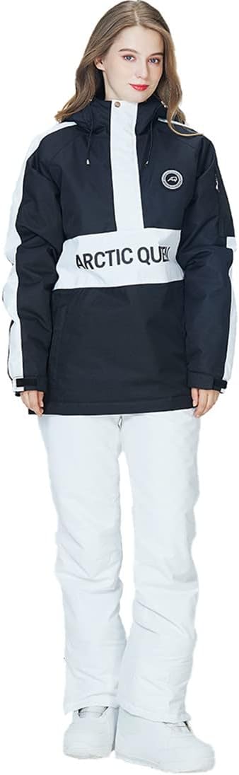 2 Pcs Women Winter Warm Waterproof and Windproof Ski Suit Pullover Ski Jacket and Pants Set Snowsuits for Snow Sports