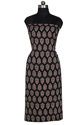 Image of Ethnics of Kutch Womens's Ajrakh Modal Silk Natural Dye Hand Block Print Unstitched Kurta Fabric