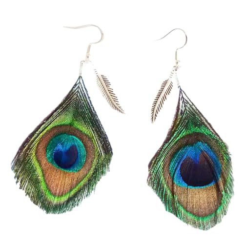 Peacock Feather Earrings Bohemia Handmade Feather Dangle Drop Earrings for Women Jewelry-D