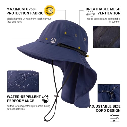 Image of Oversized XL XXL Mens Sun Hat Big Head Neck Flap Shade Waterproof UPF50+ Wide Brim Hat Fishing Safari Hiking