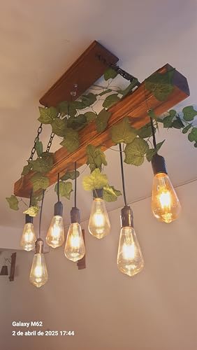 Lustre Luminária Pendente Rústico de Madeira Maciça para 7 Lâmpadas Bivolt – Estilo Industrial