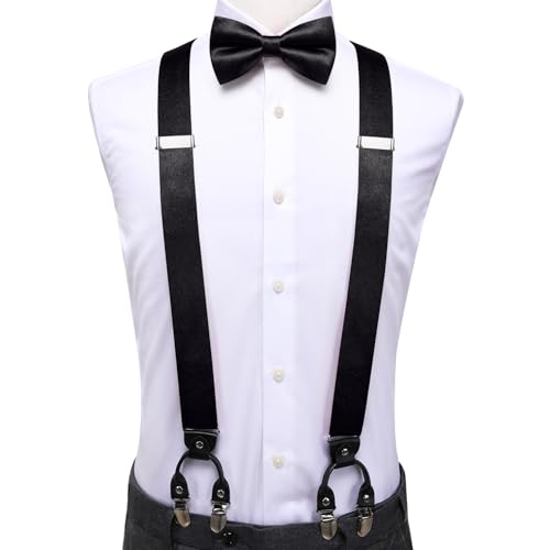 Image of Dubulle Suspender and Bow Tie for Men Paisley Solid Mens Suit Braces Pretied Bowtie and Handkerchief Cufflinks Formal Wedding