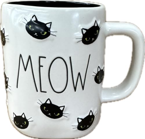 Rae Dunn Ceramic Coffee Tea Mug, White with Black Cats - MEOW