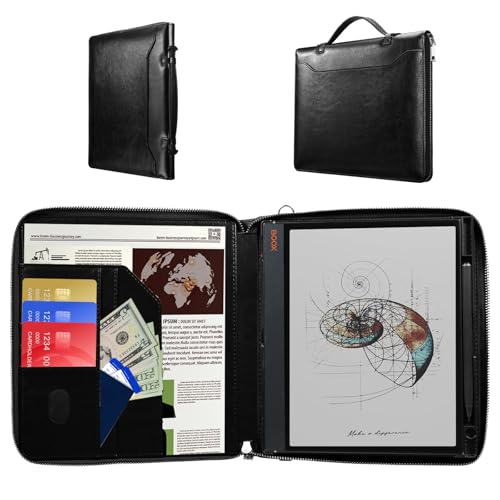 Image of E NET-CASE Case for 10.3 inch Boox Note Air4 C (2024) /Boox Note Air3 C (2023) - Business Handheld Design Upgraded PU Leather Cover with Zipper & Pen Holder (Black)