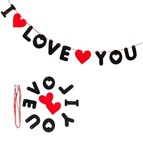 Guirnalda Fieltro I Love You Banner,Banderines de Letras de Corazón Te Quiero,Guirnalda de día de San Valentín para Bodas Aniversarios Fiesta Día de Madres Cover