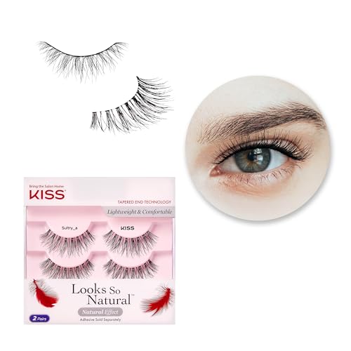 KISS Looks So Natural, False Eyelashes, 'Shy', 12mm, Includes 5 Pairs Of Lashes, Easy to Apply, Reusable Lash Clusters