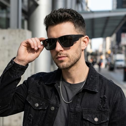 Image of Dollger Trendy Square Polarized Sunglasses for Men, Wrap-Around Side Protection Design thick Frames DG520-2025