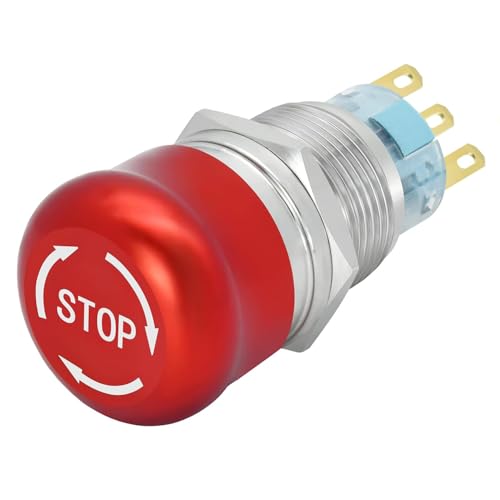 Leloco Notausschalter,Edelstahl Not-Aus-Druckschalter mit Metallverriegelung | 12-220V 3A 1NO/1NC | Druckschalter Not Aus Schalter für Industrie & Maschinenbau