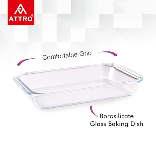 Image of ATTRO Glassox Borosilicate Rectangle Glass Baking Dish Micorwave Oven Safe Freezer Safe Baking Tray Serving Dish Bakeware- 2200ml