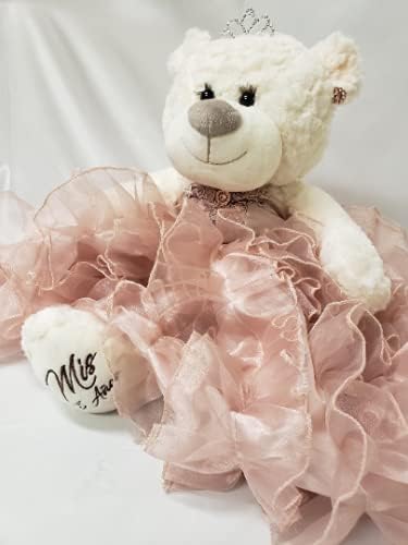 Quinceañera Last Doll Teddy Bear Centerpiece - 20 Inch Dressed Bear With Gown, Tiara & Bouquet, Rose Gold - View #2