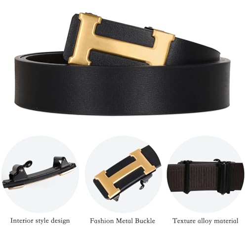 Men&Womens Leather Dress Belt Business Automatic Buckle Belt Color-Black Silver Gold2