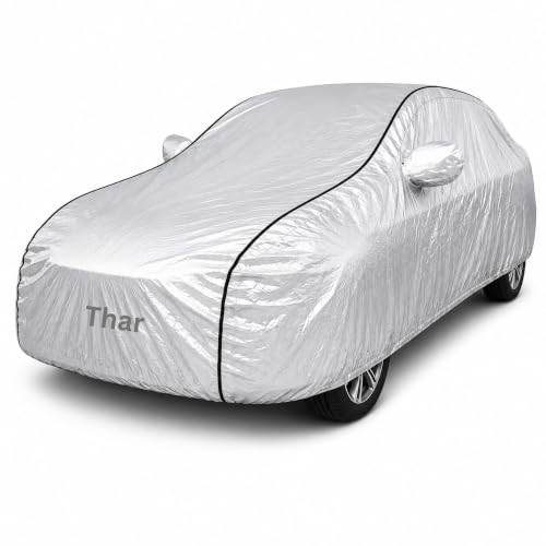 Image of BORDAN Thar Heavy Duty Car Cover Waterproof | 6-Layer Full Body Protection with Soft Cotton Inner Lining | UV, Rain, Heat, Dust & Scratch Resistant | Custom Fit with Mirror Pockets | Silver