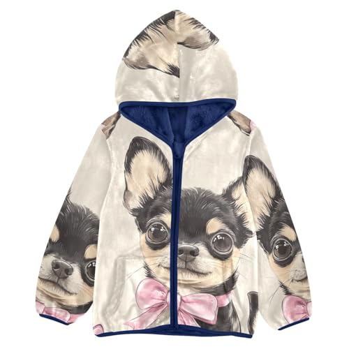 Cute Chihuahuas with Bows Girls Fleece Jacket Girls Fall Jacket Girls Zip Up Hoodie Girls Sherpa Jacket 2-10T
