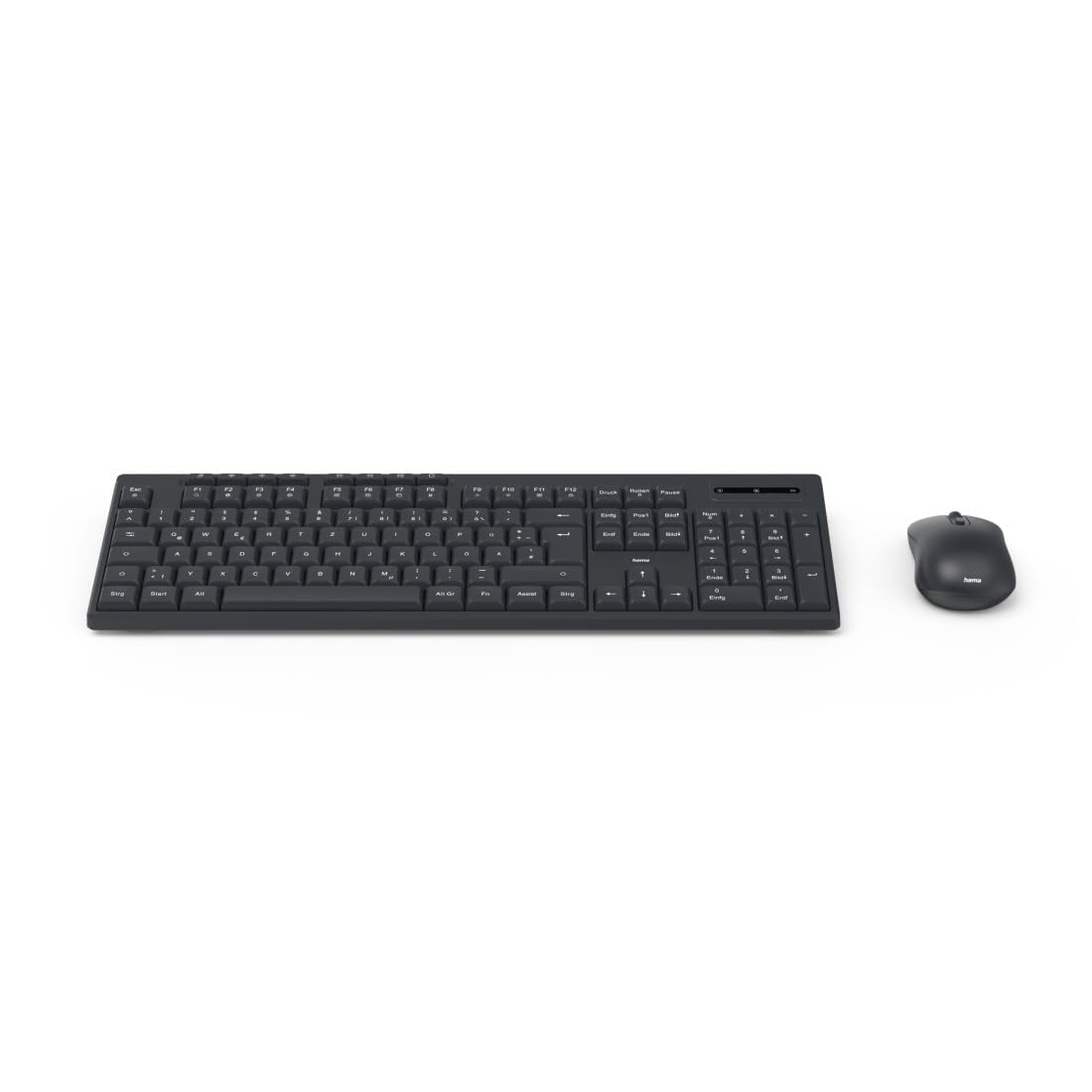 Hama Wireless Keyboard Mouse Set (Wireless Keyboard with Mouse, with Battery, Ergonomic Typing Feel, Quiet Keys, USB Receiver, Mouse with DPI Switch, Multimedia Keys, German QWERTZ Layout) Black